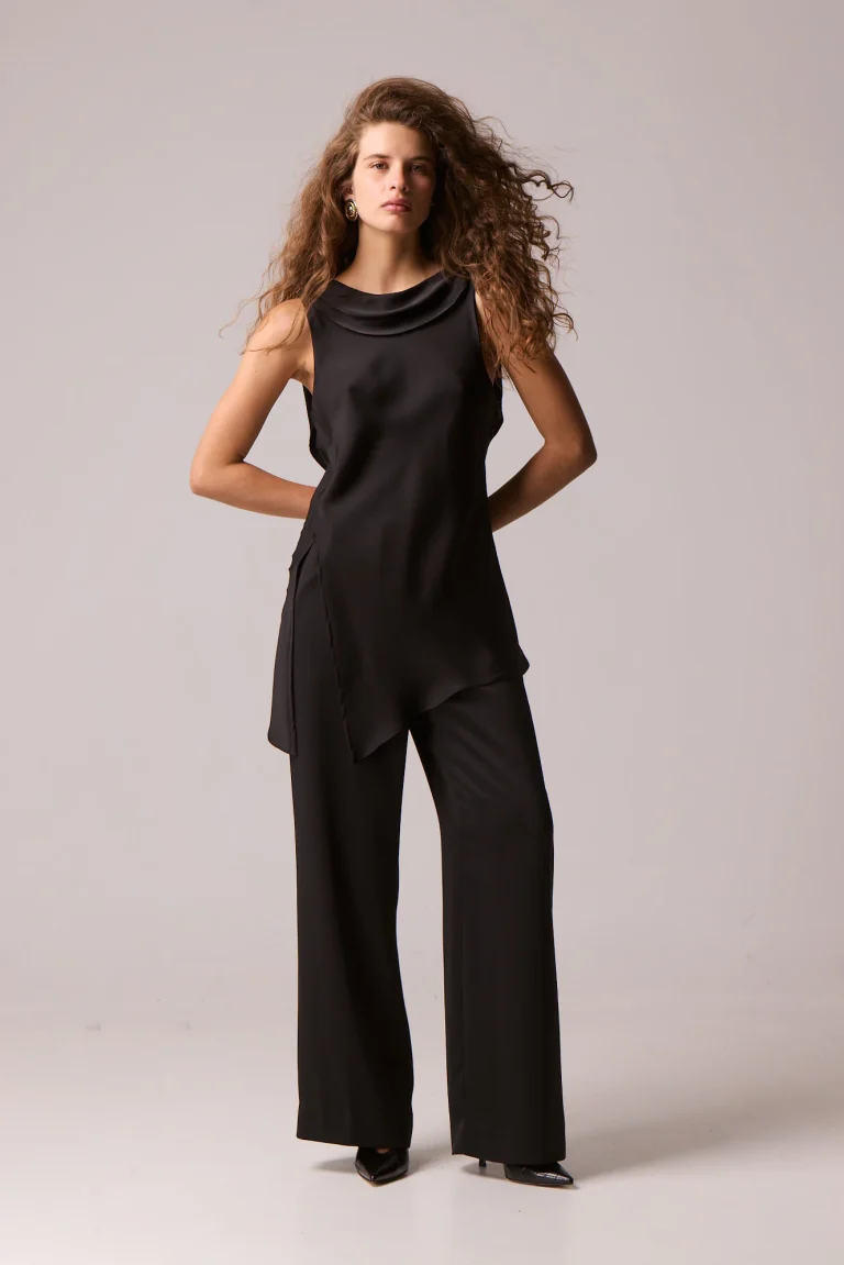 wide leg satin pants black women Twenty-29 Dalia front view