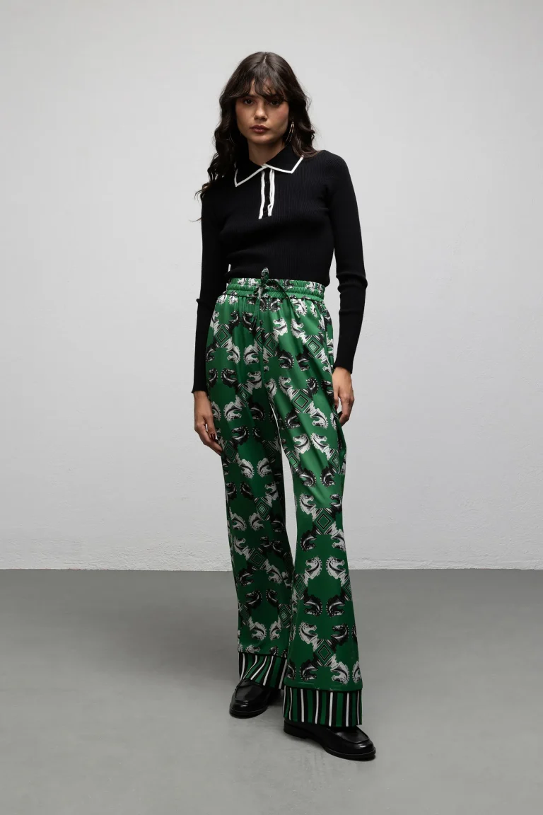 green printed women pants We Are Streisand Knights front view