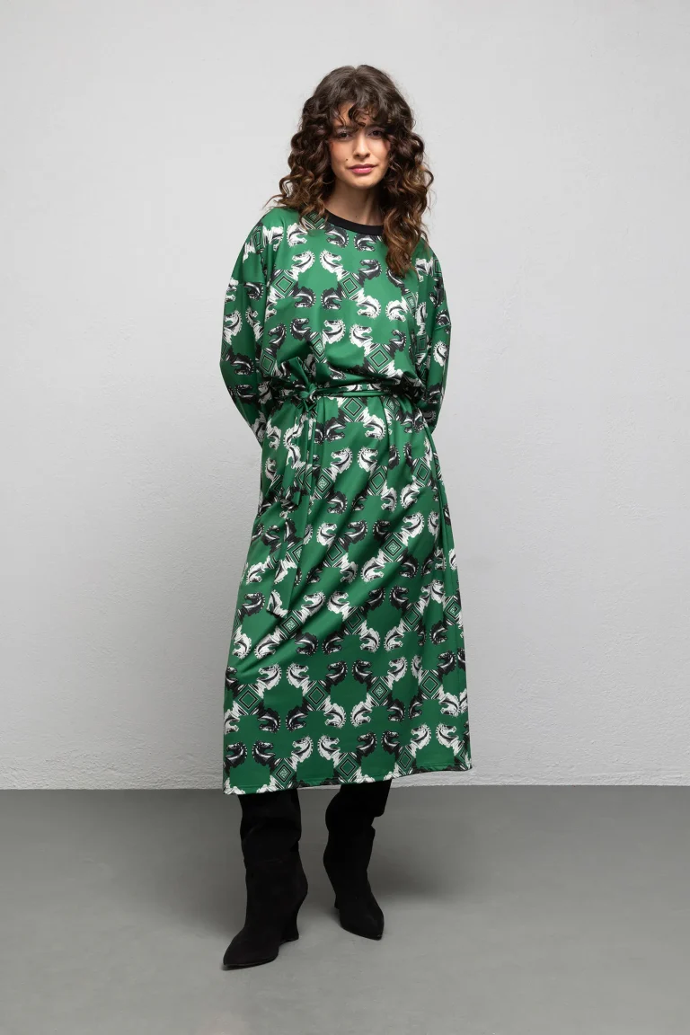 green chess print women dress We Are Marisa Knights full front view