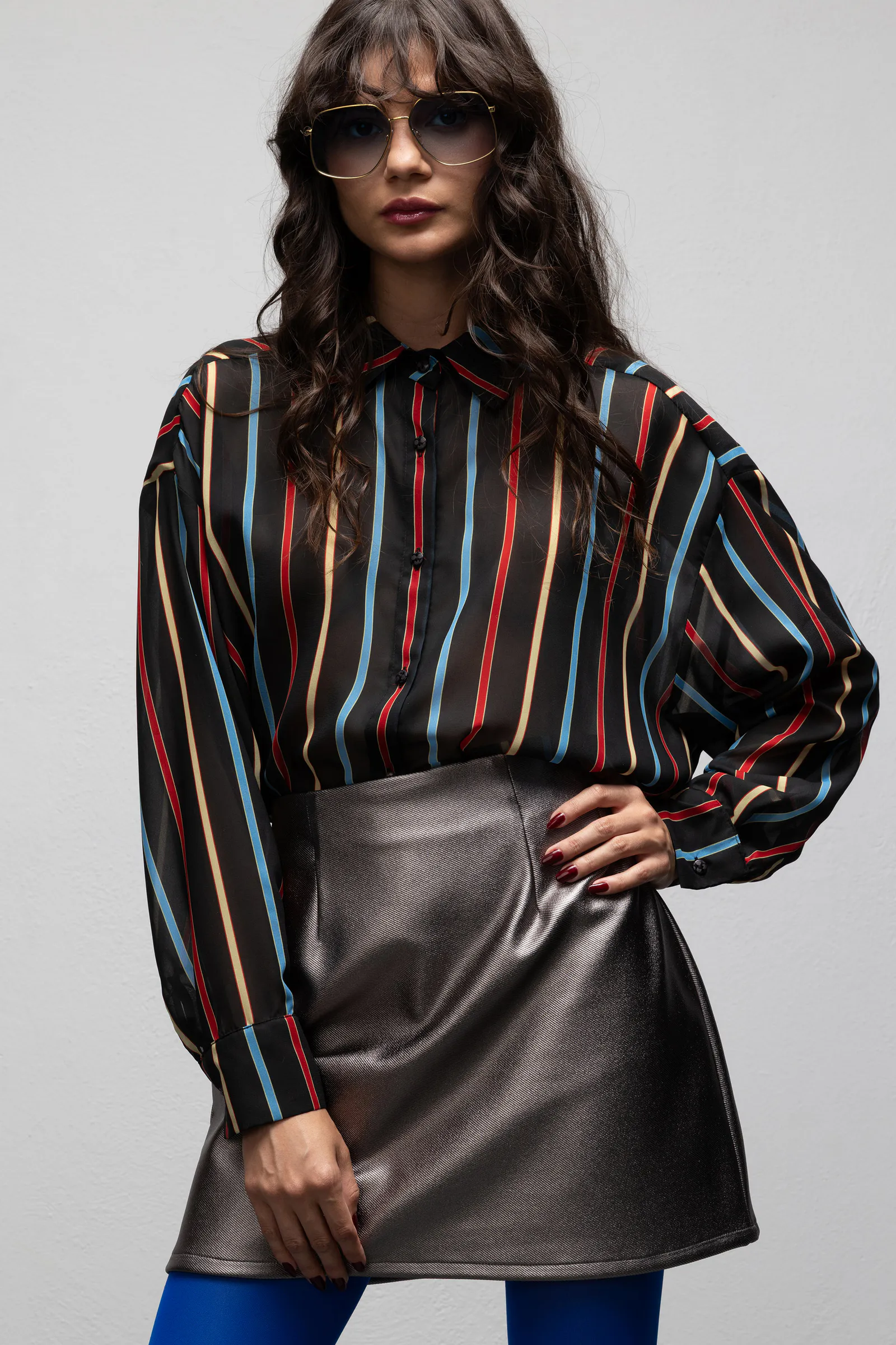striped black women shirt We Are Freddie Stripes close up