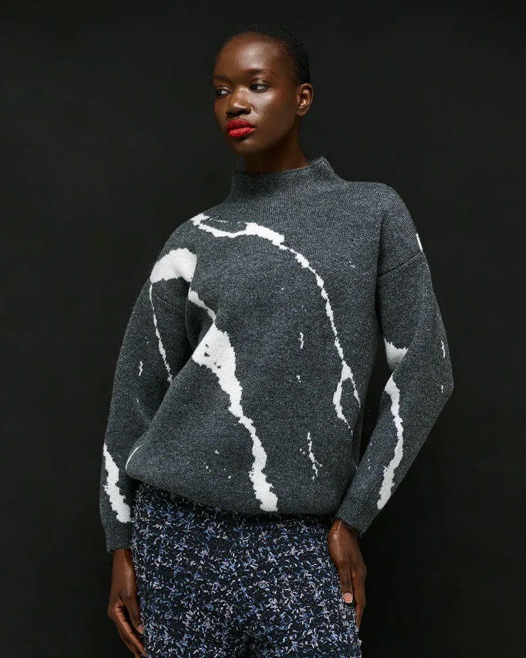 Aria Marble Sweater Anthracite angled view