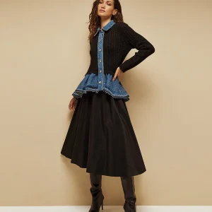 Delphine Cable Denim Cardigan Black Tailor Made Knitwear side look