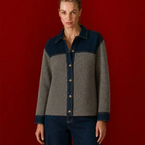 Lucienne Denim Trim Cardigan Anthracite Tailor Made Knitwear