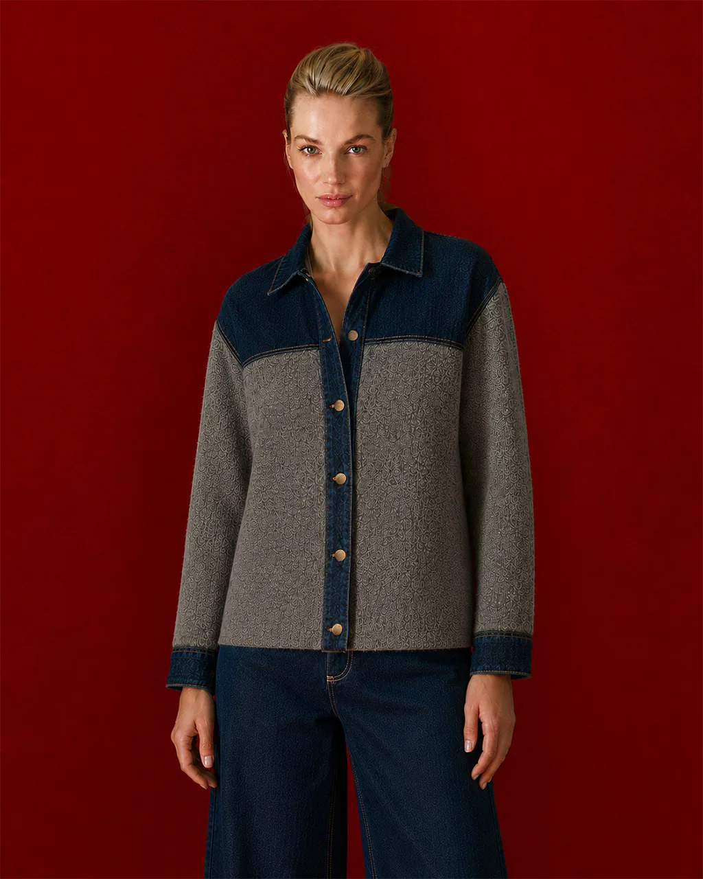 Lucienne Denim Trim Cardigan Anthracite Tailor Made Knitwear
