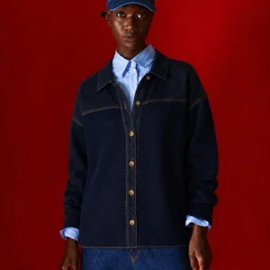 Lucienne Denim Trim Cardigan Navy Blue Tailor Made Knitwear