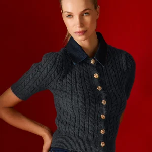 Simone Cable Knit Cardigan Anthracite by Tailor Made Knitwear close-up