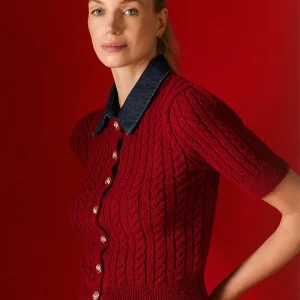 Simone Cable Knit Cardigan - Bordeaux by Tailor Made Knitwear side view