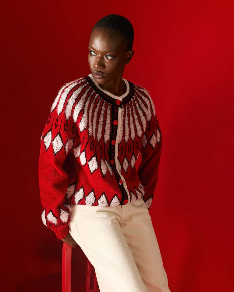 Tailor Made Knitwear Freya Jacquard Cardigan Red front