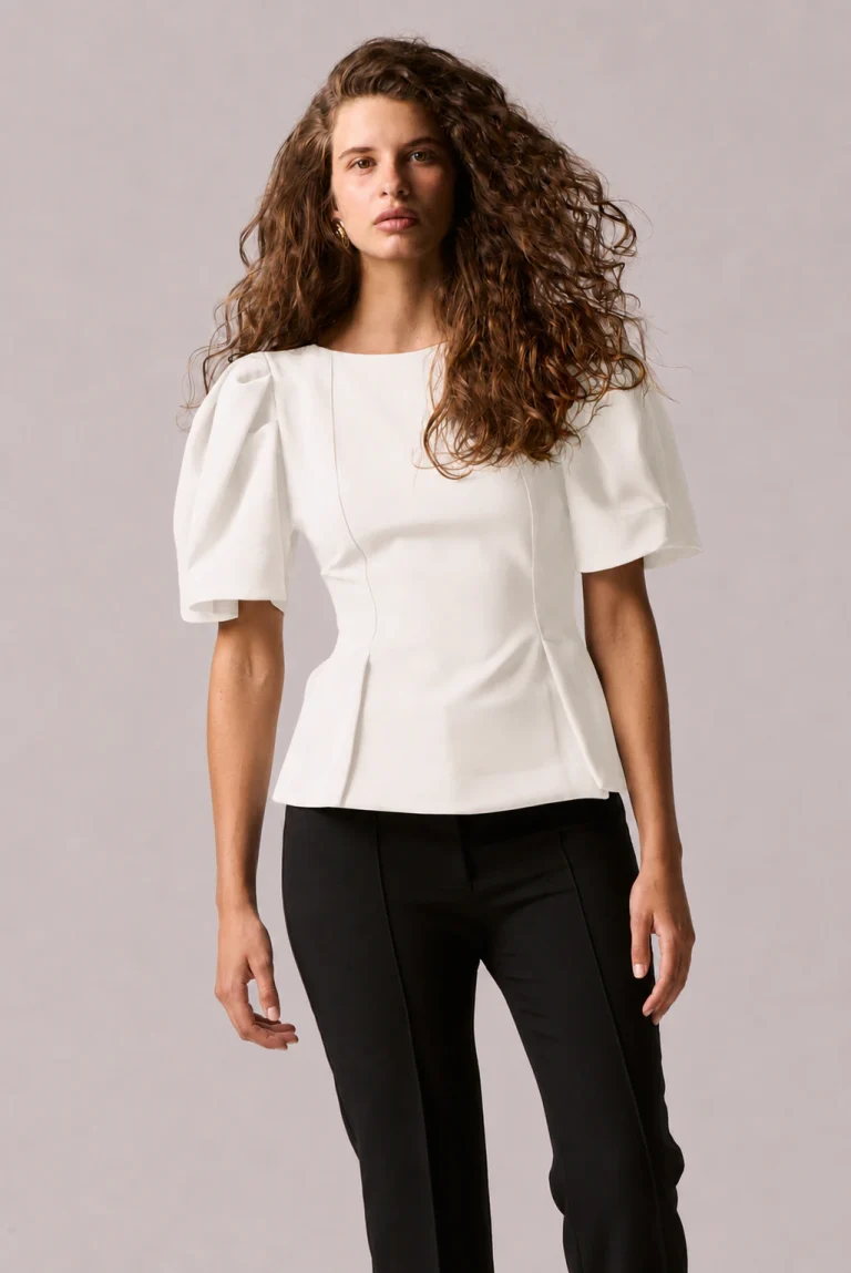 ecru split hem top women Twenty 29 Sabine detail view