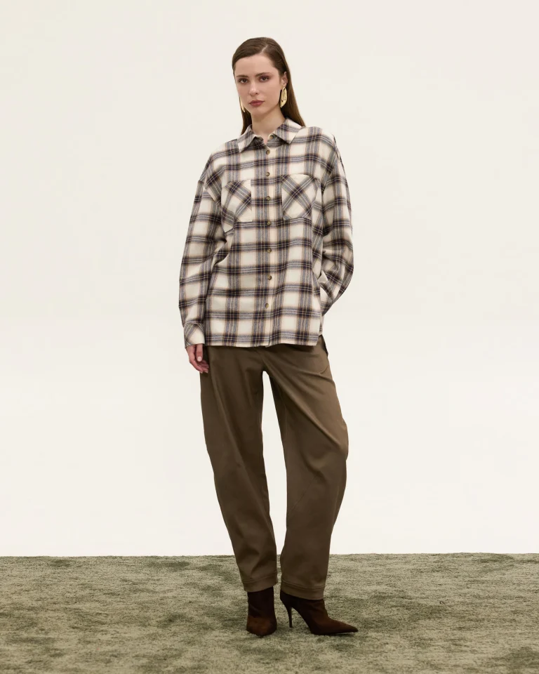Innocent Maelle Check Shirt on model, front view showing check pattern and chest pockets